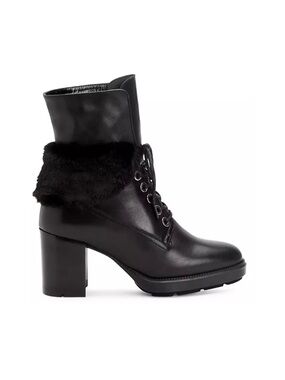 Shop Aquatalia Idris Faux Fur-Trimmed Leather Combat Boots